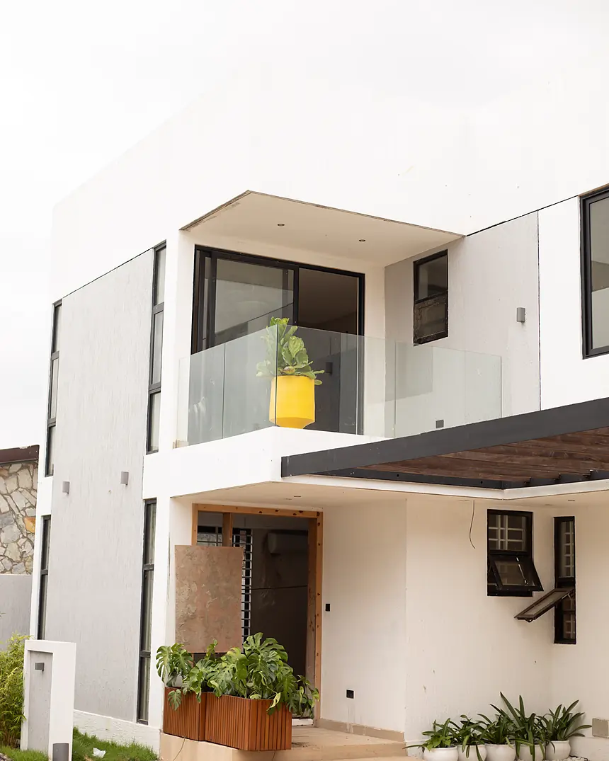 Landscaped courtyard garden with paved walkway